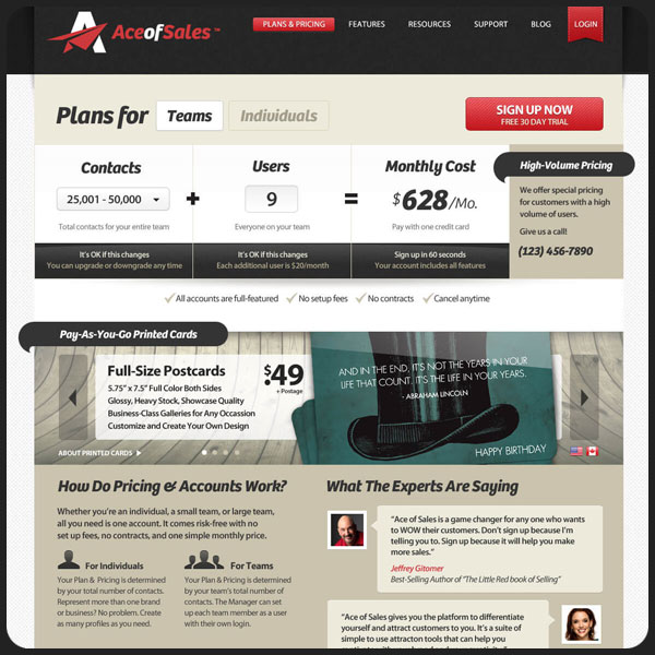 Ace of Sales pricing page