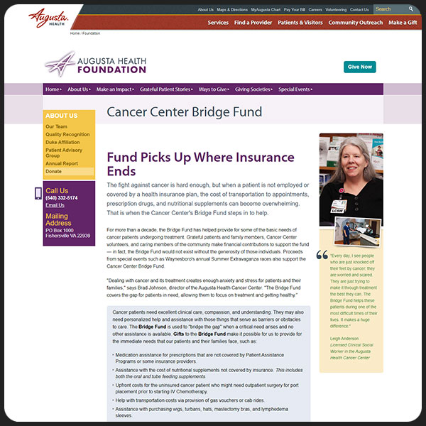 Cancer Center Bridge Fund page