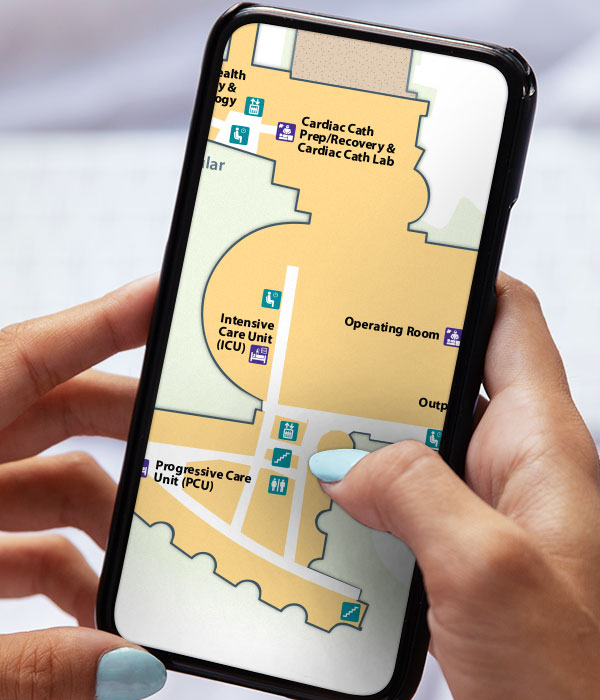 Close-up of the hospital map on a phone